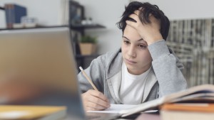 Tired student taking online classes